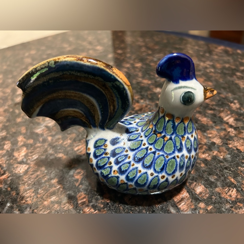 Signed Erandi Tonala Chicken hen rooster folk art pottery made in Mexico